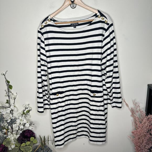 J. CREW Mariner Cloth Shirt Dress Gold Buttons Black White Stripe Sz XXL {3D47} - Picture 4 of 8